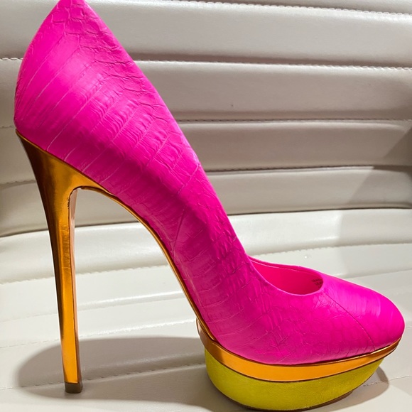B Brian Atwood Fontaine pump - snakeskin / suede barbie pink * NEW * size 7 - Picture 4 of 6